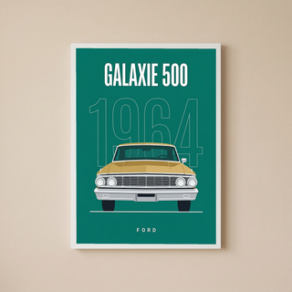 Ford Galaxie 500 1964 Minimalist Poster — Teal Full-Size Classic Line Art