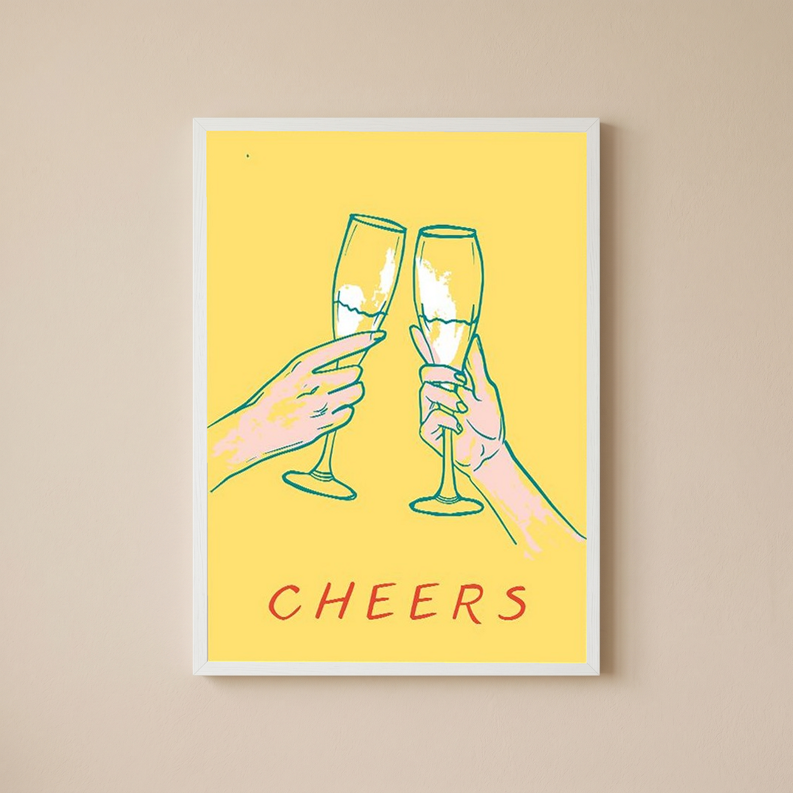 Cheers Champagne Toast Poster - Retro Cocktail Bar Cart Wall Art Print