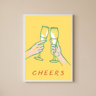 Cheers Champagne Toast Poster - Retro Cocktail Bar Cart Wall Art Print