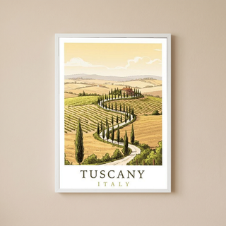 Tuscany Italy Travel Poster — Rolling Hills Cypress Vineyards Print