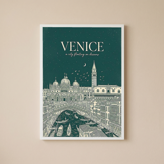 Venice Line Art Print — Forest Green St. Mark's Basilica Rialto Bridge Wall Art