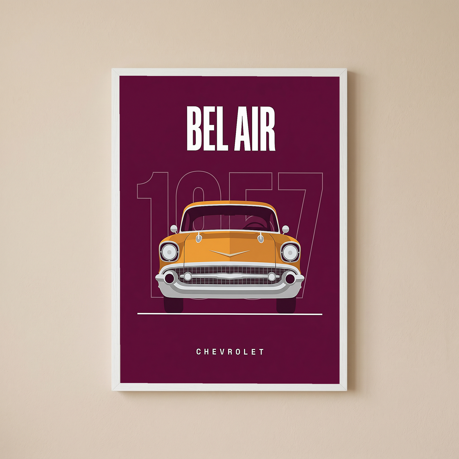 Chevrolet Bel Air 1957 Minimalist Poster — Burgundy Classic Car Line Art