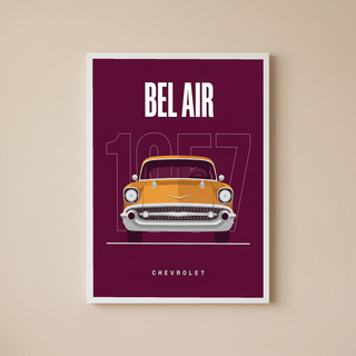 Chevrolet Bel Air 1957 Minimalist Poster — Burgundy Classic Car Line Art