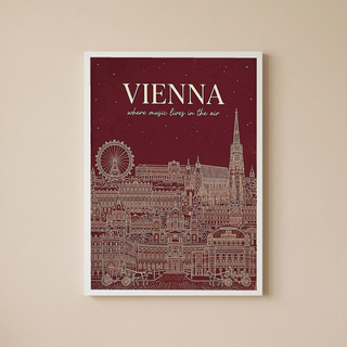 Vienna Line Art Print — Cherry Red St. Stephen's Cathedral Skyline Wall Art