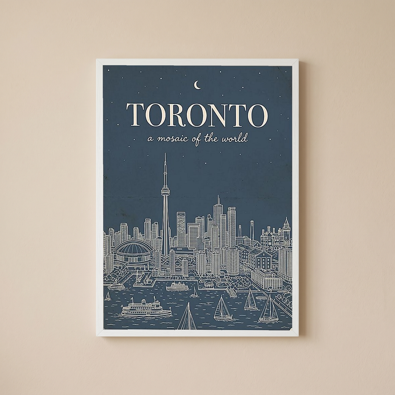 Toronto Line Art Print — Steel Navy CN Tower Skyline Harbourfront Wall Art