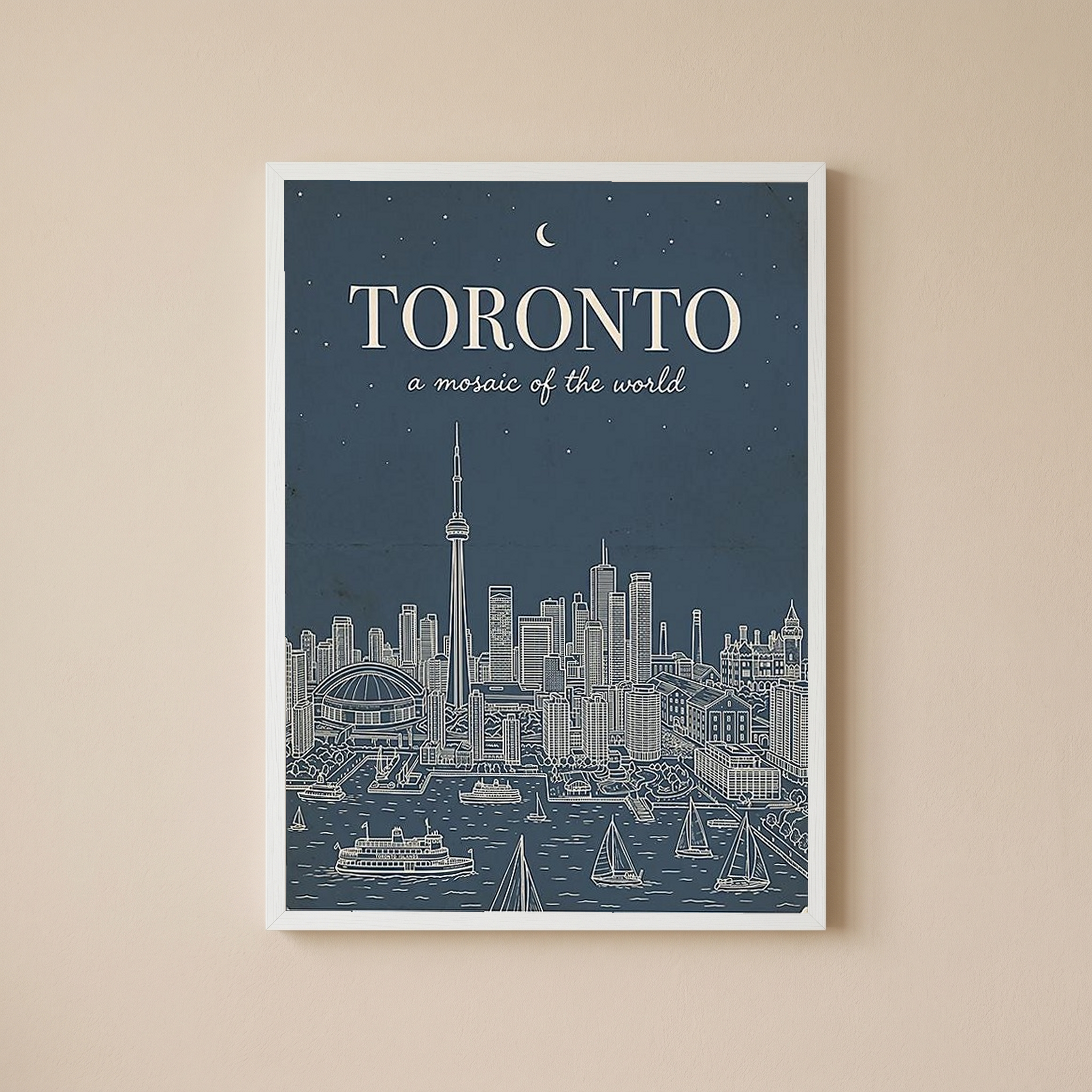 Toronto Line Art Print — Steel Navy CN Tower Skyline Harbourfront Wall Art