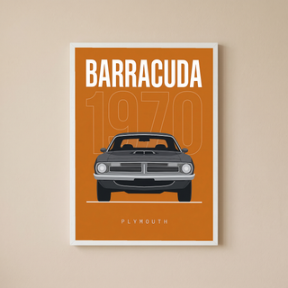 Plymouth Barracuda 1970 Minimalist Poster — Orange Muscle Car Line Art