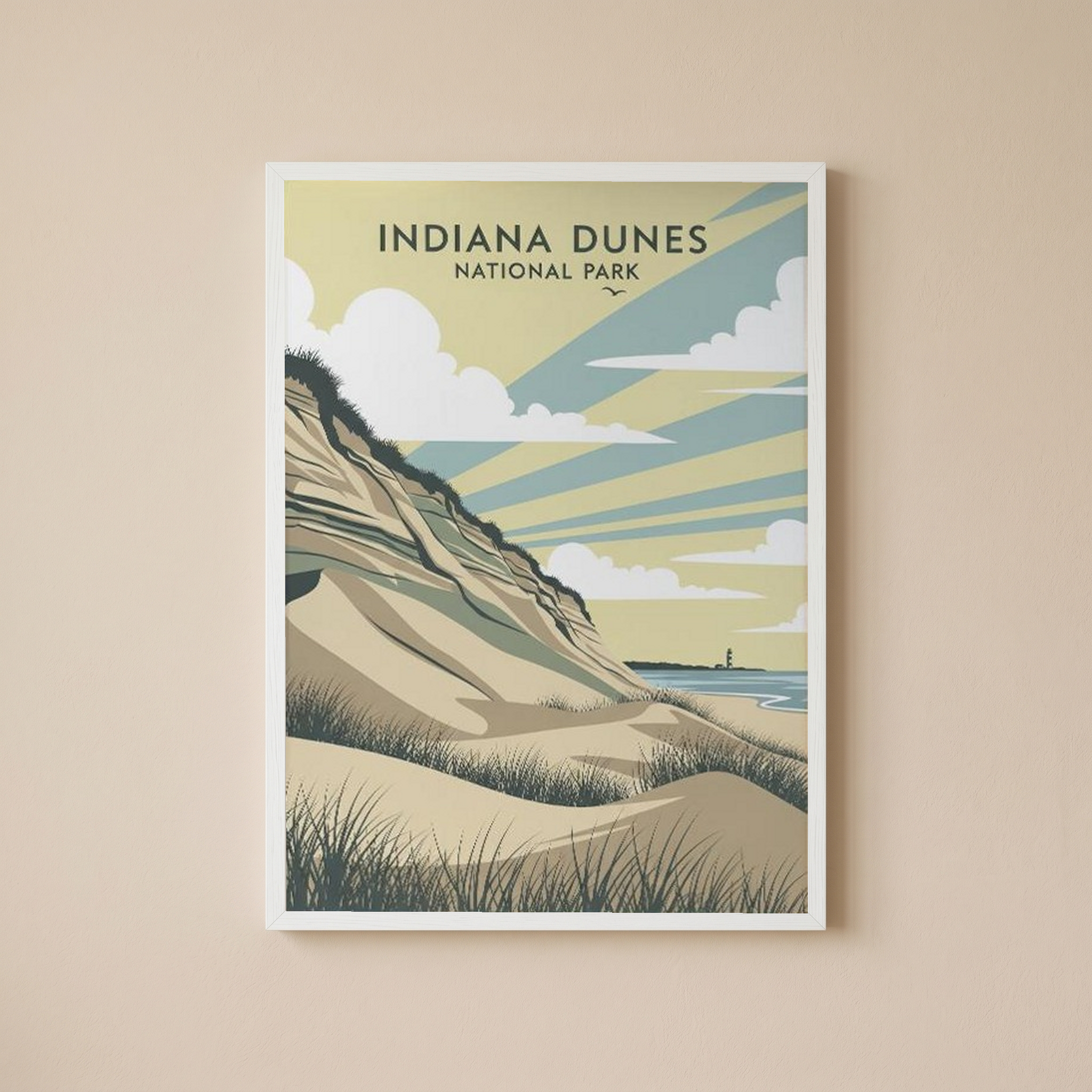 Indiana Dunes National Park Poster — Vintage Lake Michigan Lighthouse Print