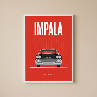 Chevrolet Impala 1958 Minimalist Poster — Red Classic Muscle Line Art