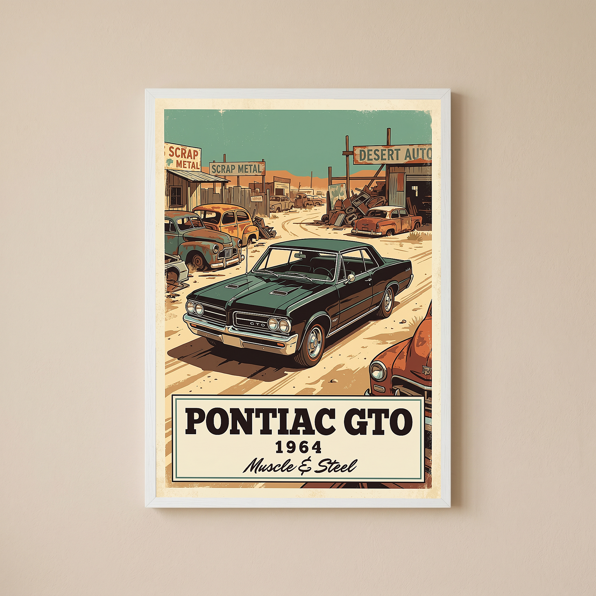 Pontiac GTO 1964 V2 Poster — Vintage Muscle Desert Junkyard Print