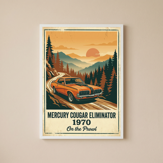 Mercury Cougar Eliminator 1970 V2 Poster — Vintage Muscle Car Pine Forest Sunset