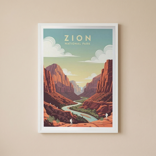Zion National Park Poster — Vintage Utah Red Canyon Travel Print