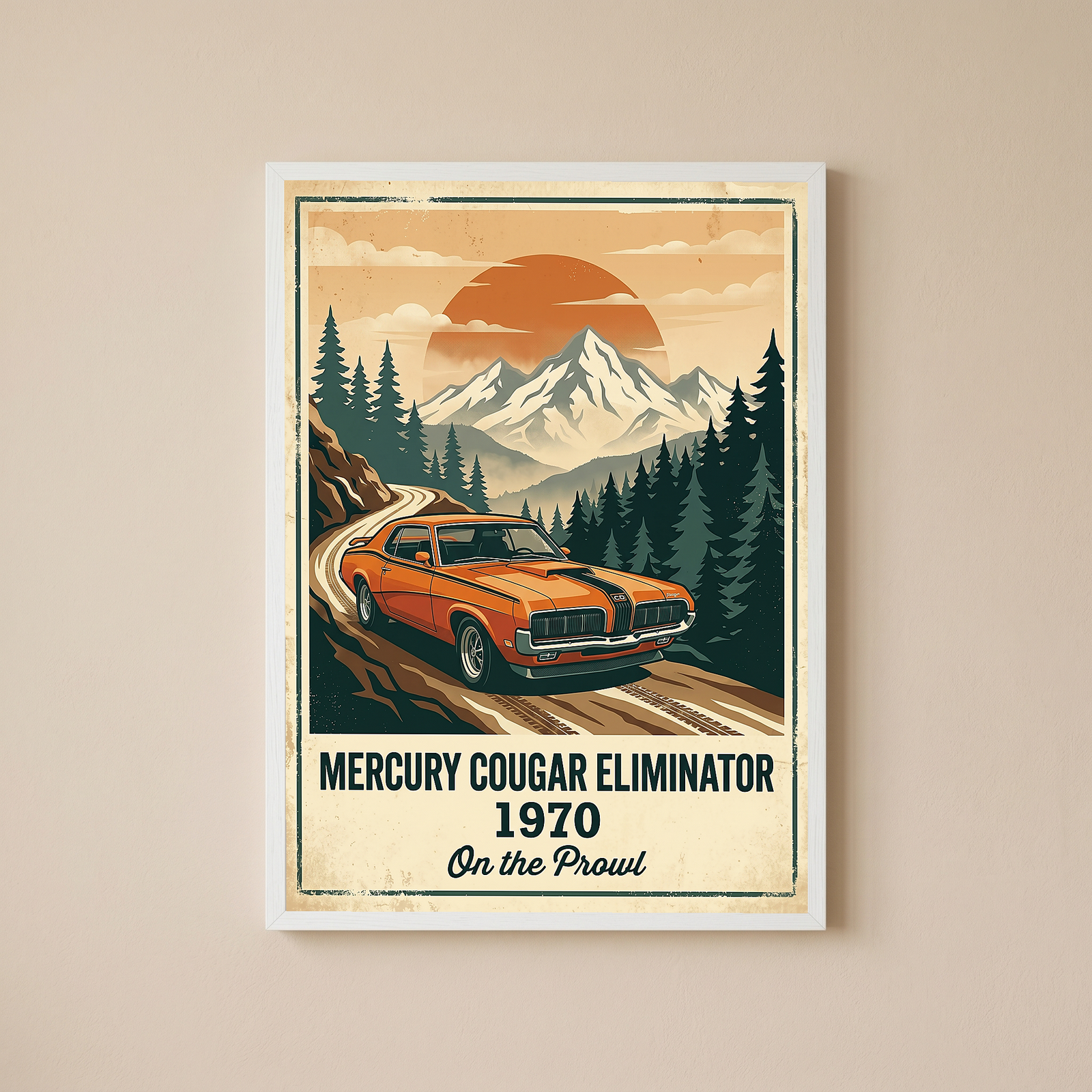 Mercury Cougar Eliminator 1970 Poster — Vintage Muscle Car Mountain Pine Print