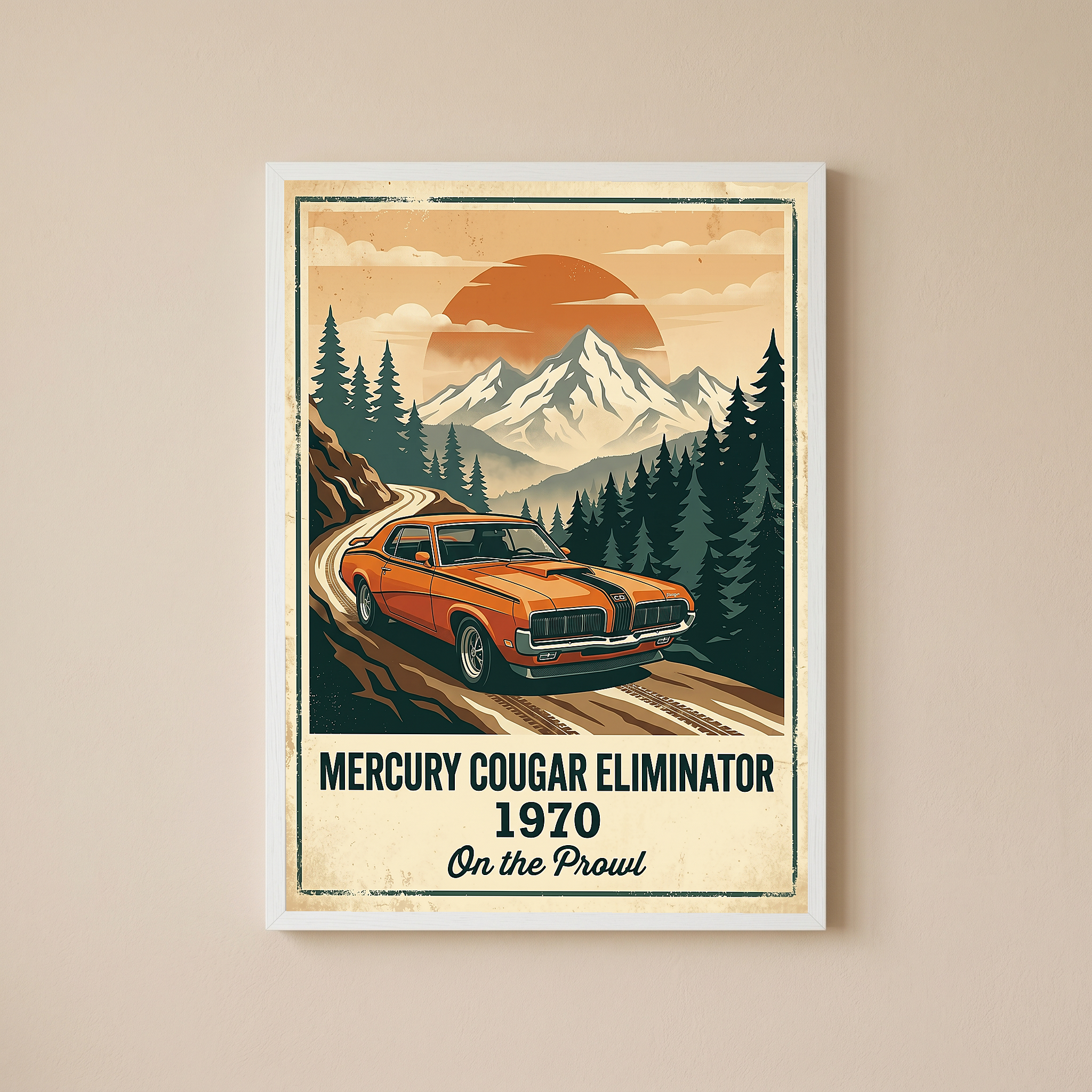 Mercury Cougar Eliminator 1970 Poster — Vintage Muscle Car Mountain Pine Print
