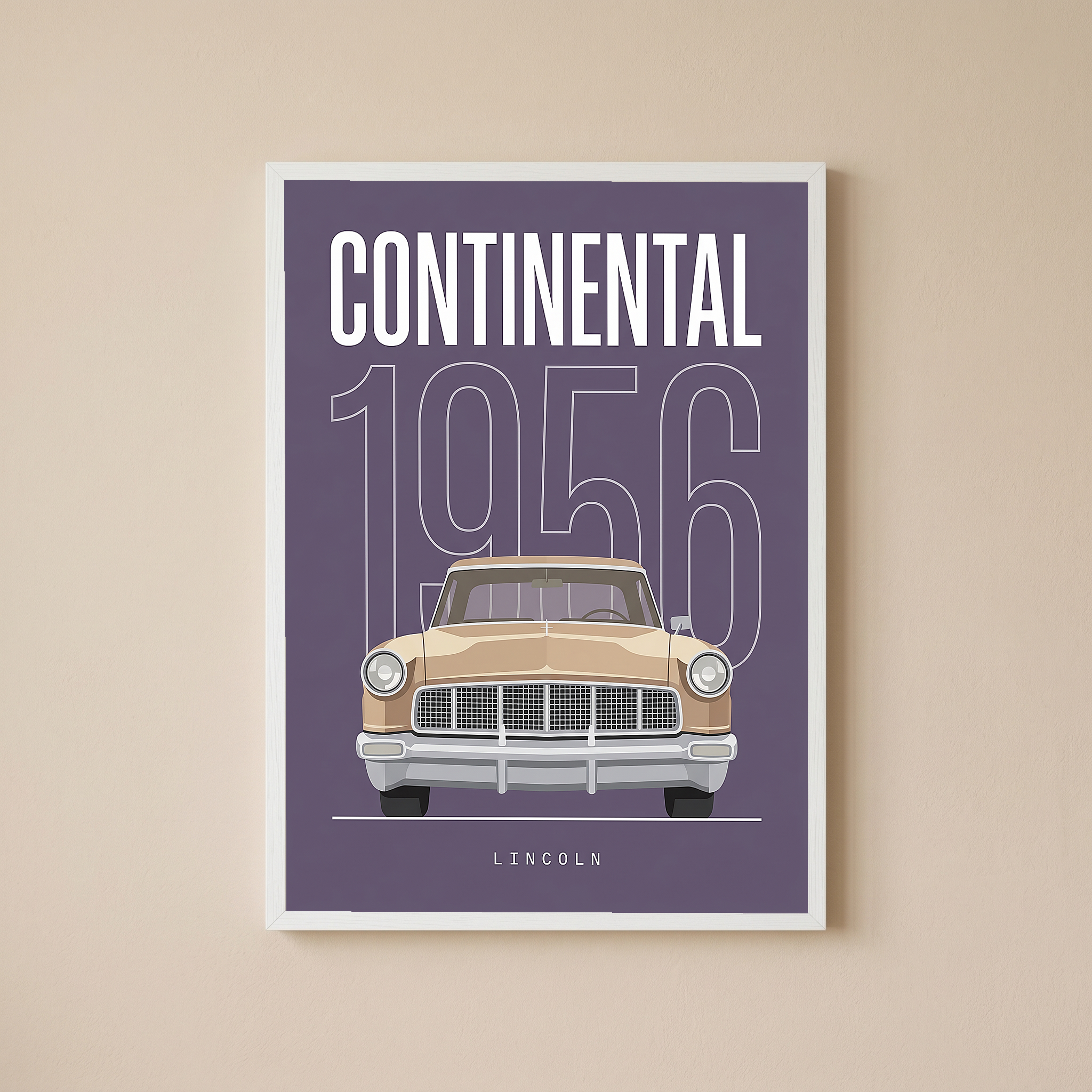 Lincoln Continental 1956 Minimalist Poster — Purple Classic Car Line Art