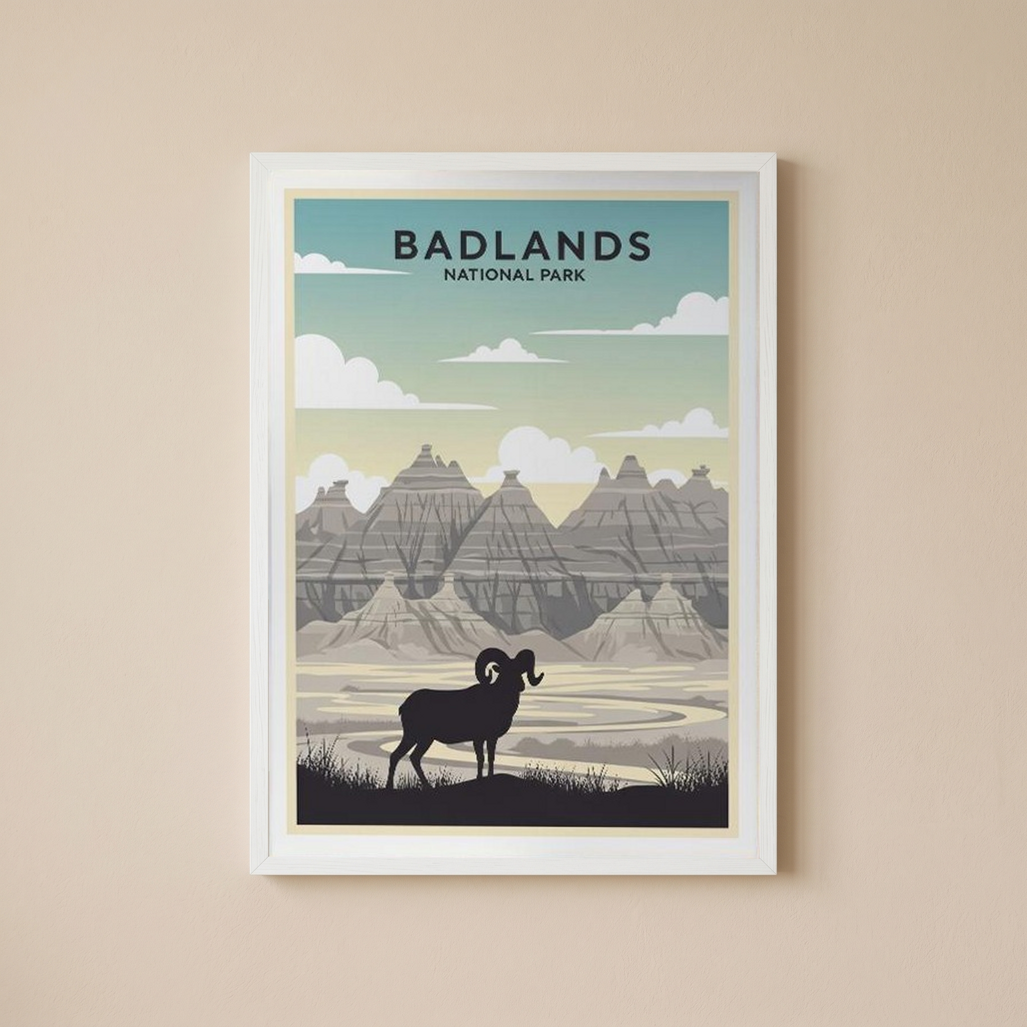Badlands National Park Poster — Vintage Bighorn Sheep South Dakota Print