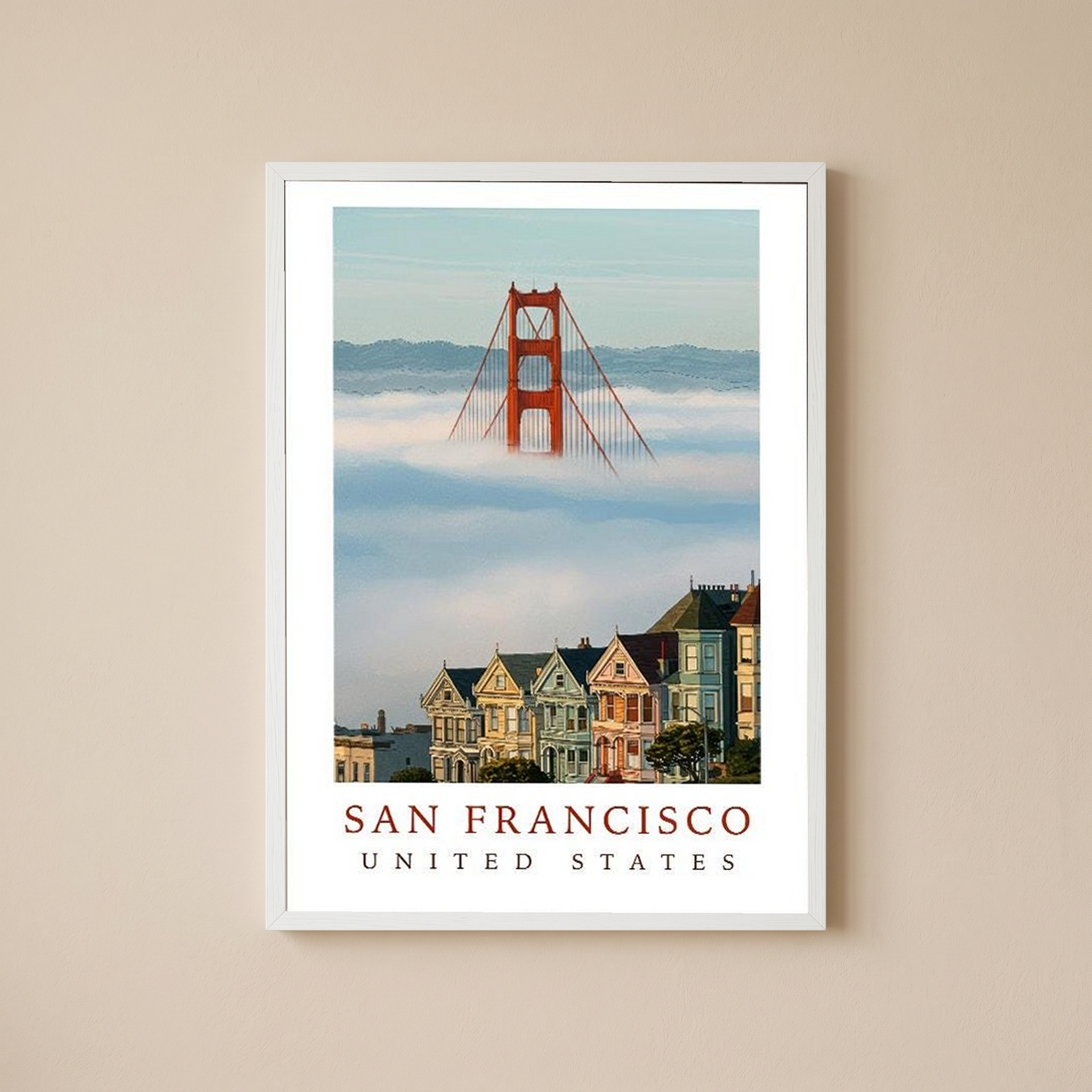 San Francisco Travel Poster — Golden Gate Bridge Painted Ladies Print