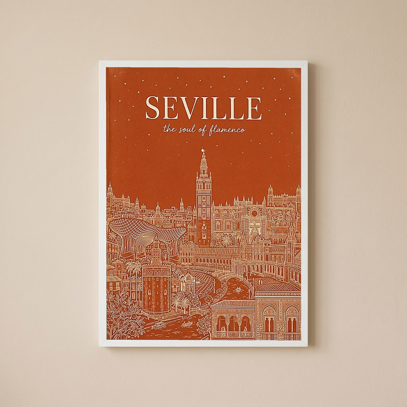 Seville Line Art Print — Terracotta Giralda Tower Plaza de España Wall Art