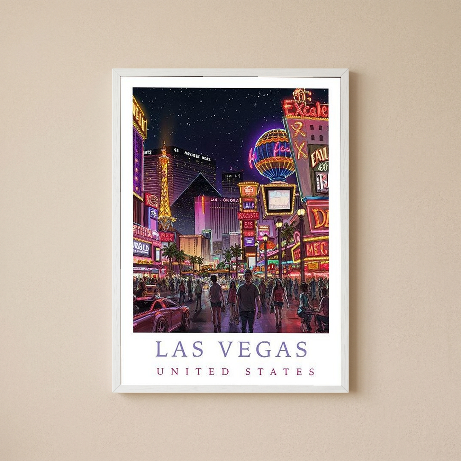Las Vegas Travel Poster — Neon Strip Night Cityscape Print