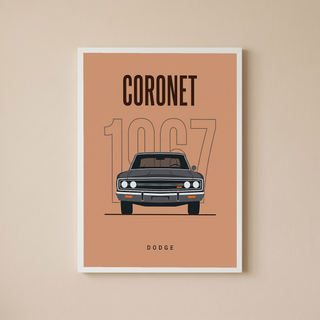 Dodge Coronet 1967 Minimalist Poster — Peach Muscle Car Line Art