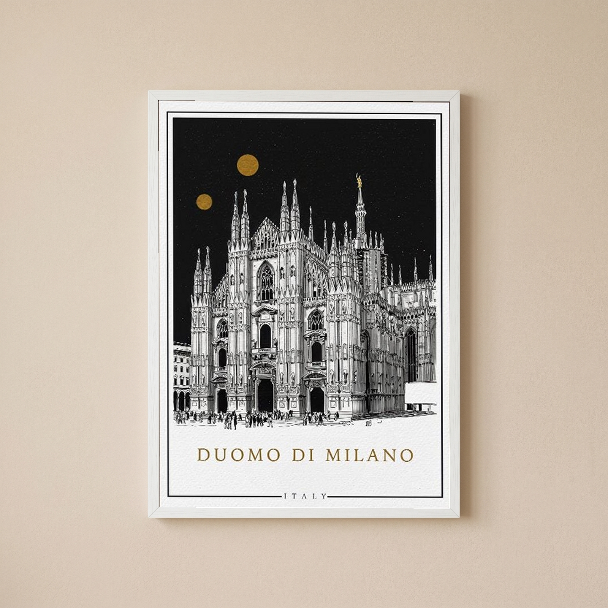 Duomo di Milano Italy Poster — Milan Cathedral Gold Moons Print