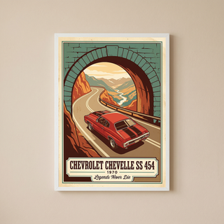 Chevrolet Chevelle SS 454 1970 V9 Stone Tunnel Poster — Vintage Muscle Mountain Pass