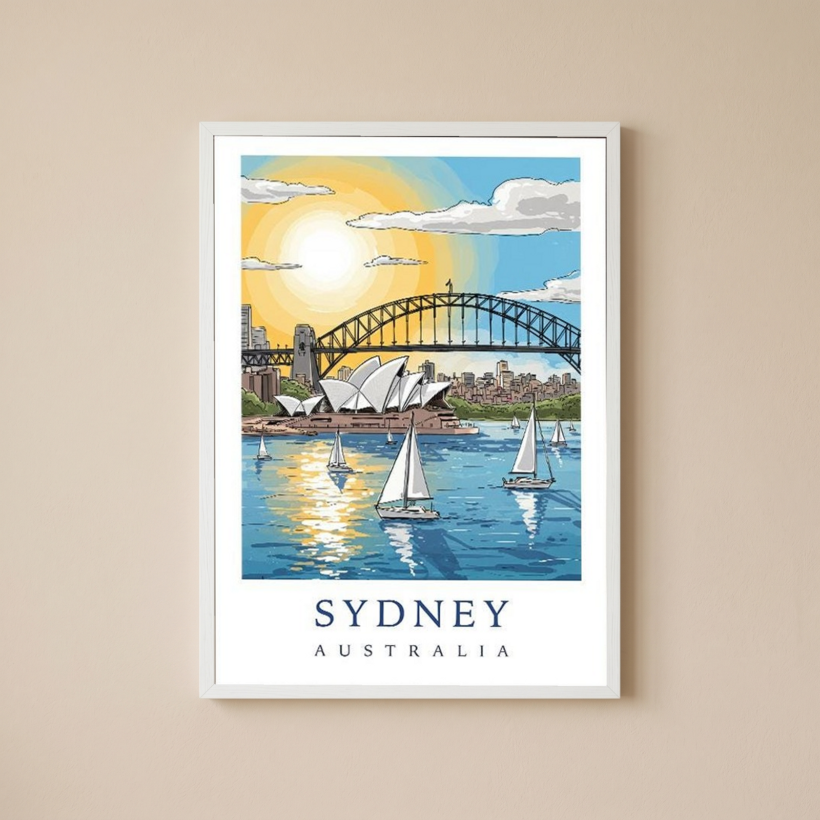 Sydney Australia Travel Poster — Opera House Harbour Bridge Sailboat Print