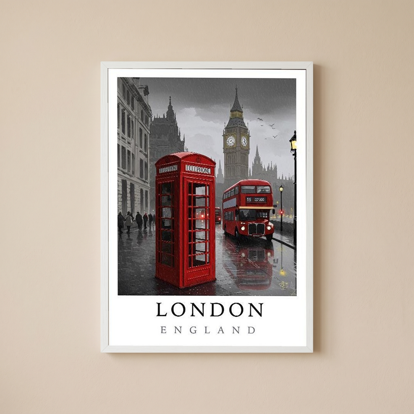 London Travel Poster — Big Ben Red Bus Telephone Box Iconic Print