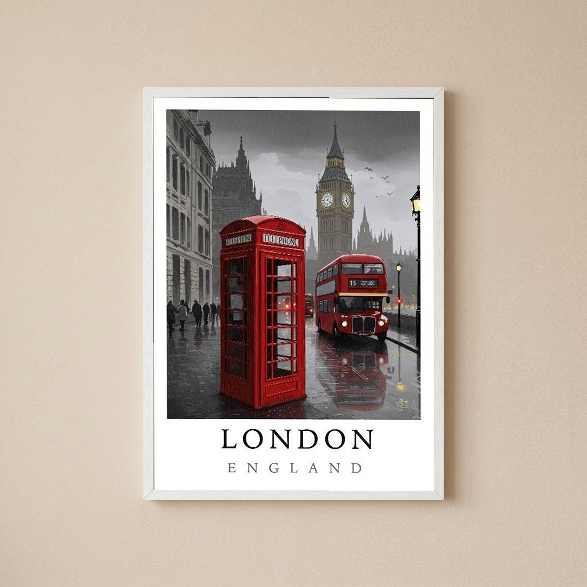 London Travel Poster — Big Ben Red Bus Telephone Box Iconic Print