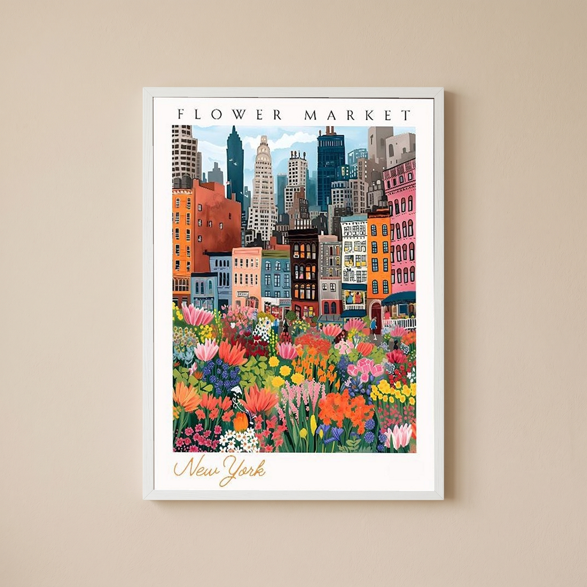 New York Flower Market Print — NYC Skyline Cityscape Botanical Art