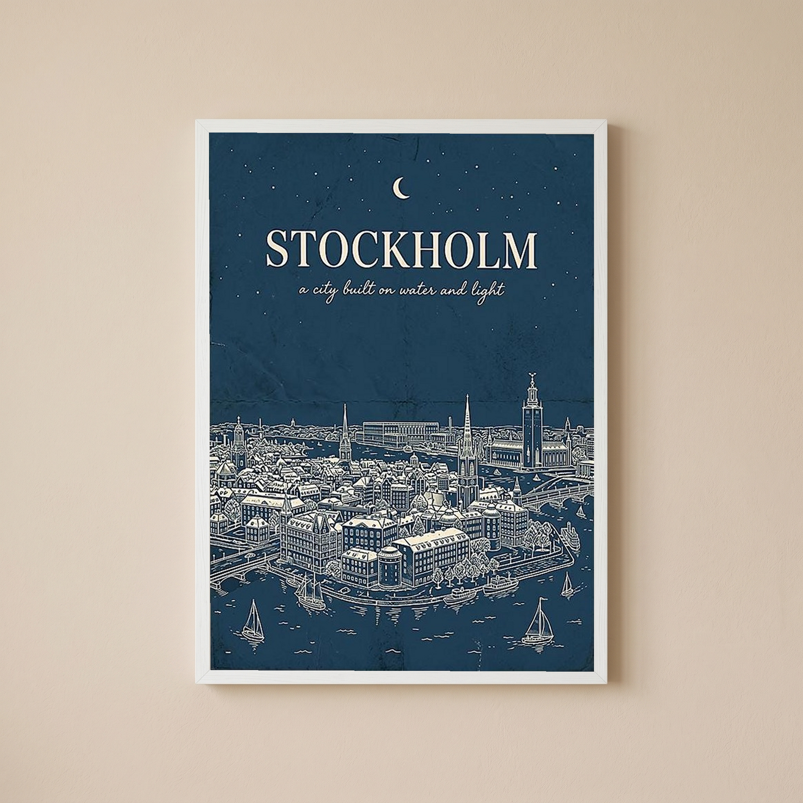 Stockholm Line Art Print — Navy Gamla Stan Old Town Skyline Wall Art