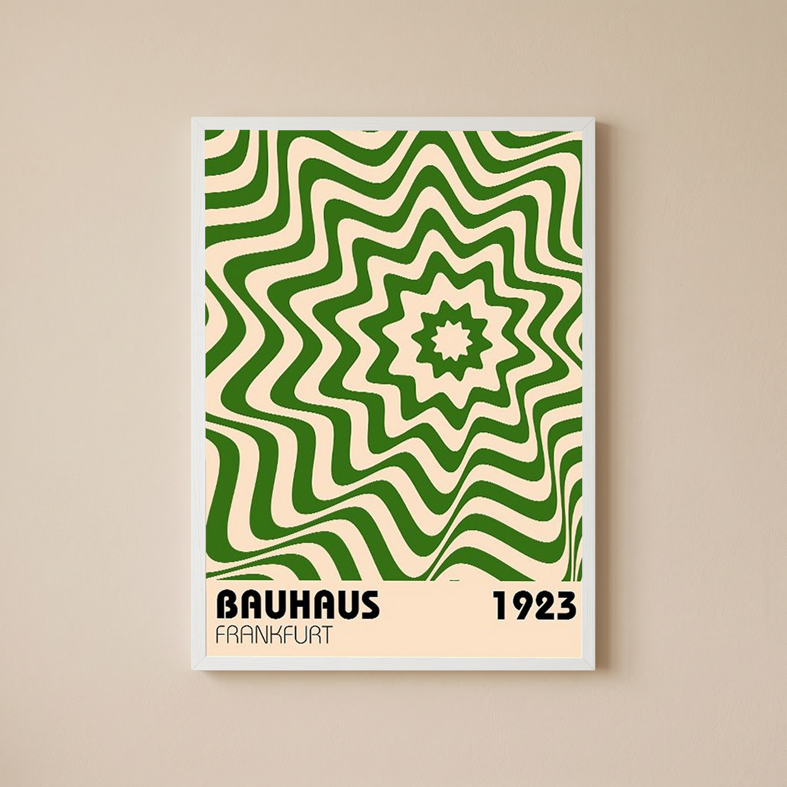 Bauhaus Frankfurt 1923 Poster - Green Geometric Wavy Star Print