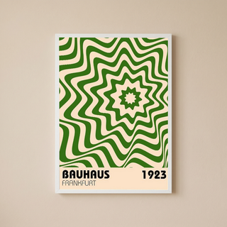 Bauhaus Frankfurt 1923 Poster - Green Geometric Wavy Star Print