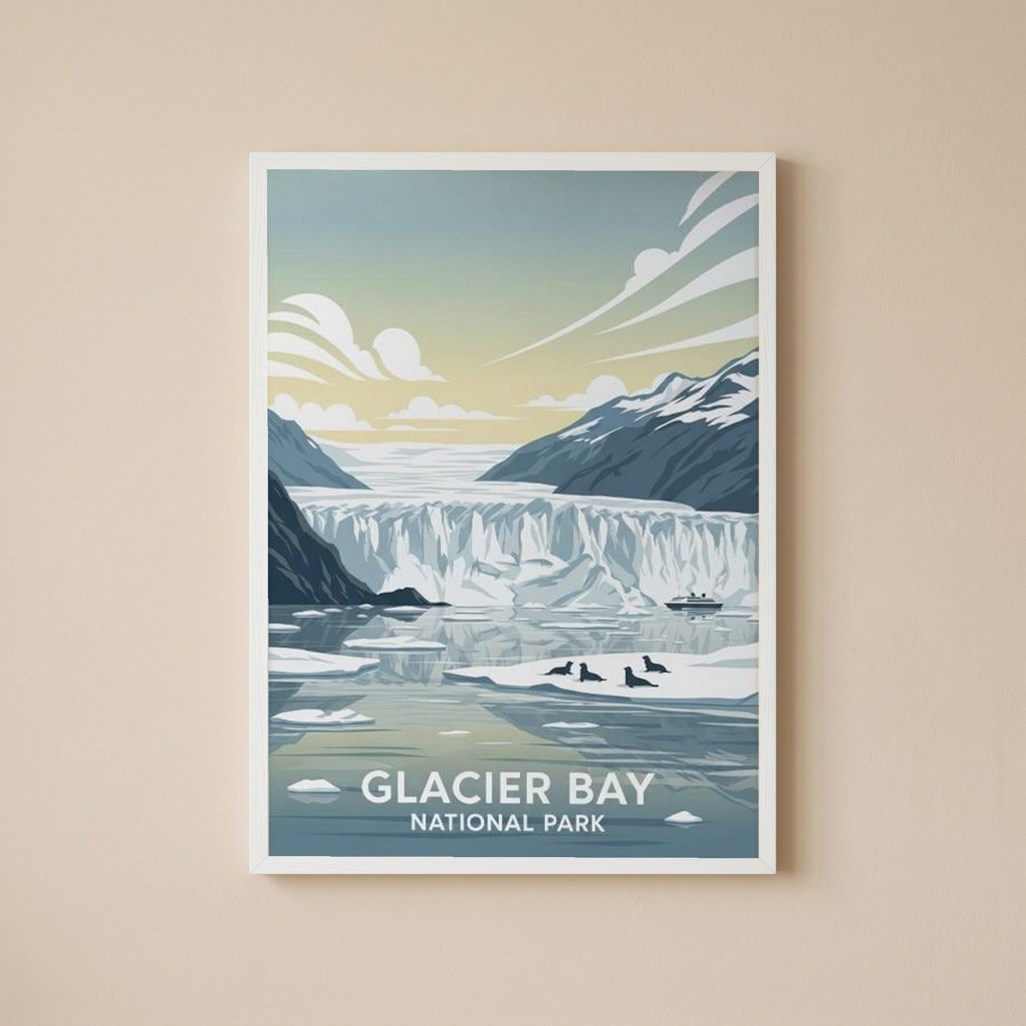 Glacier Bay National Park Poster — Vintage Alaska Tidewater Glacier Seal Print