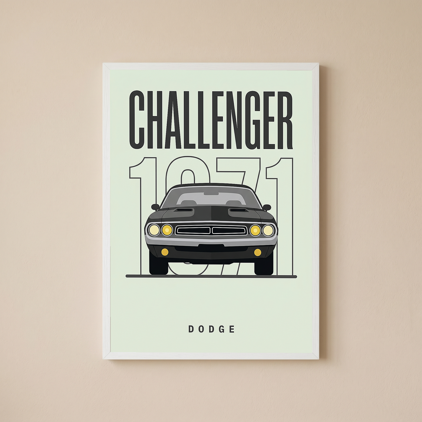 Dodge Challenger 1971 Minimalist Poster — Mint Sage Muscle Car Line Art