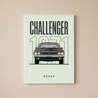 Dodge Challenger 1971 Minimalist Poster — Mint Sage Muscle Car Line Art
