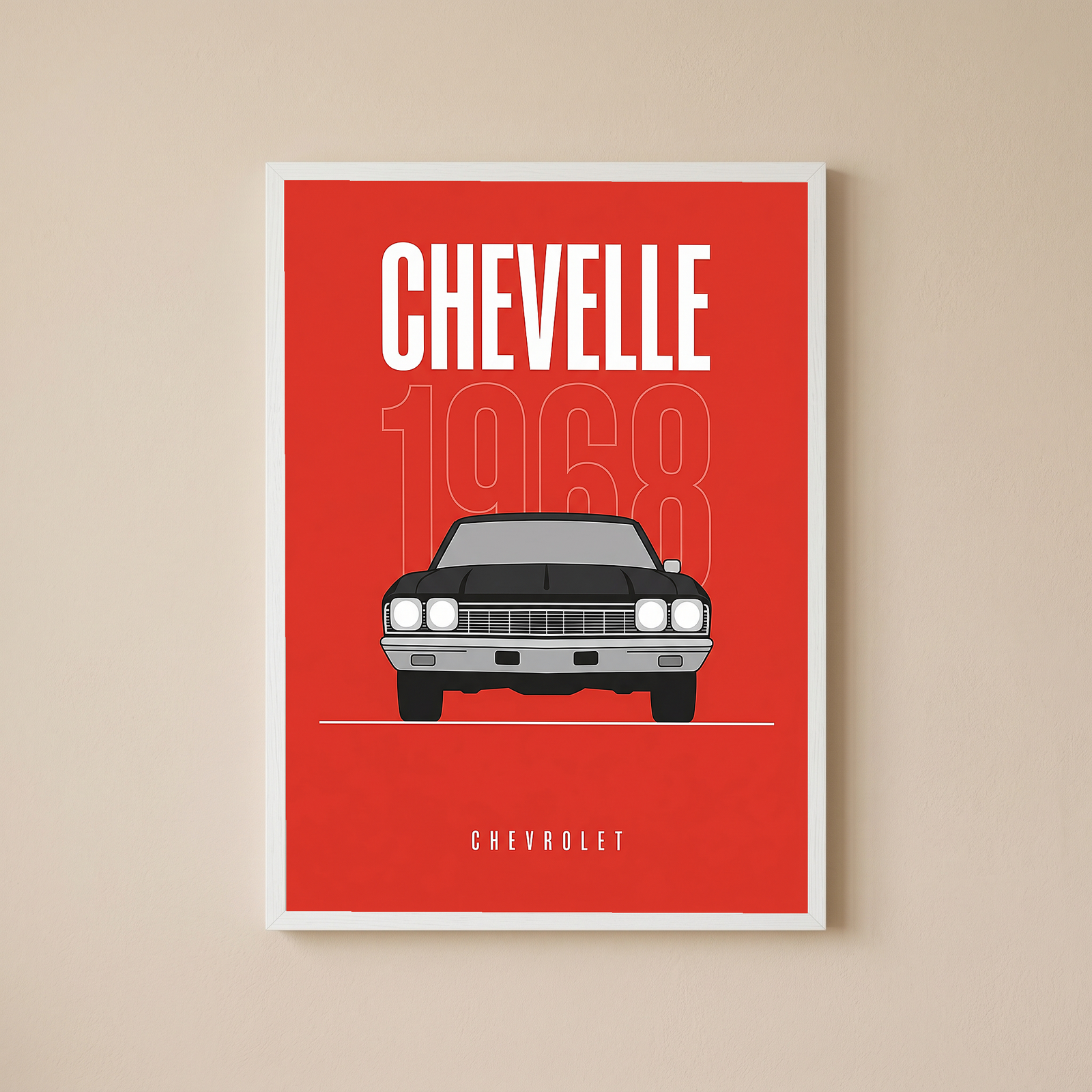 Chevrolet Chevelle 1968 V2 Minimalist Poster — Crimson Sedan Muscle Line Art