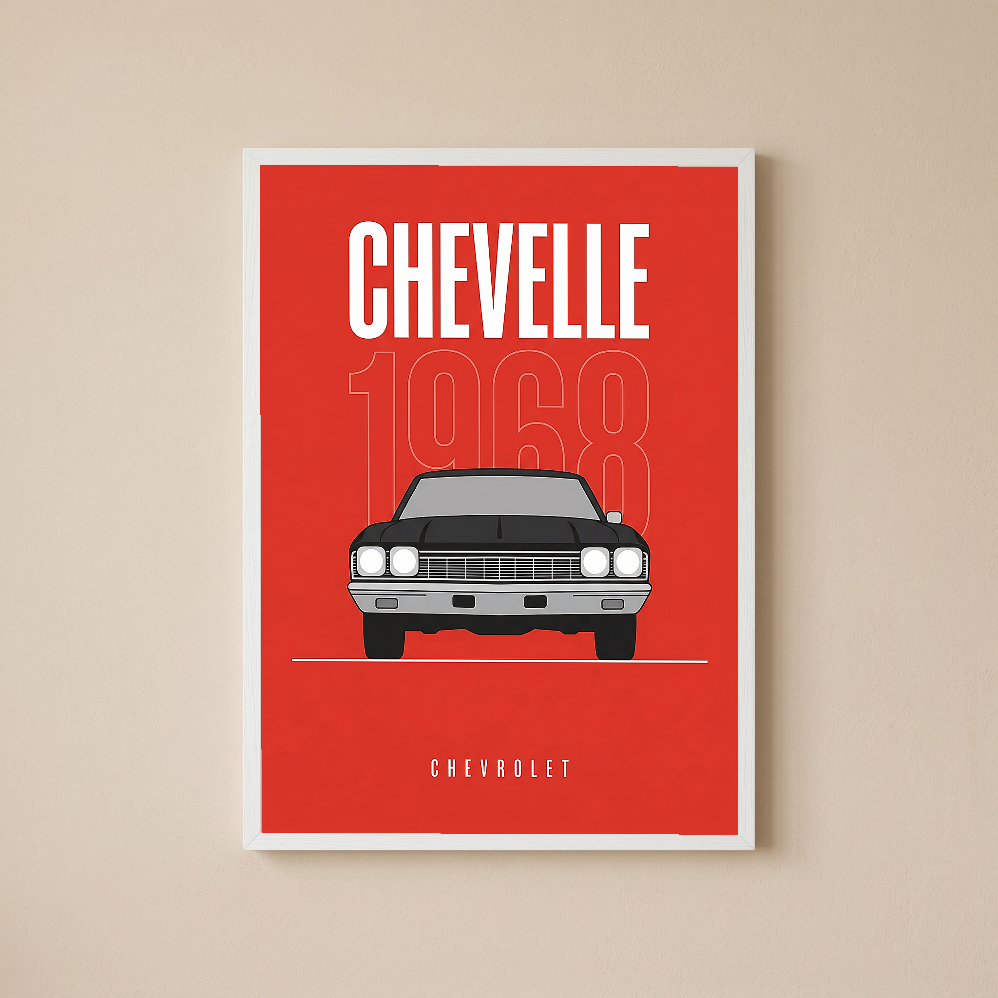 Chevrolet Chevelle 1968 V2 Minimalist Poster — Crimson Sedan Muscle Line Art