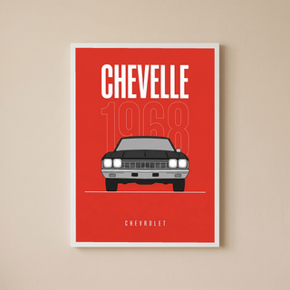 Chevrolet Chevelle 1968 V2 Minimalist Poster — Crimson Sedan Muscle Line Art