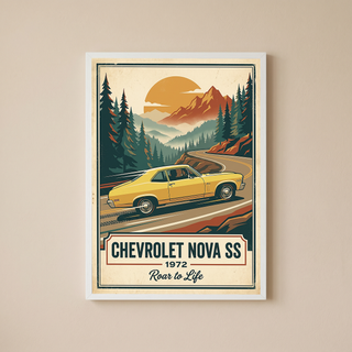 Chevrolet Nova SS 1972 V2 Poster — Vintage Muscle Mountain Pine Winding Road Print