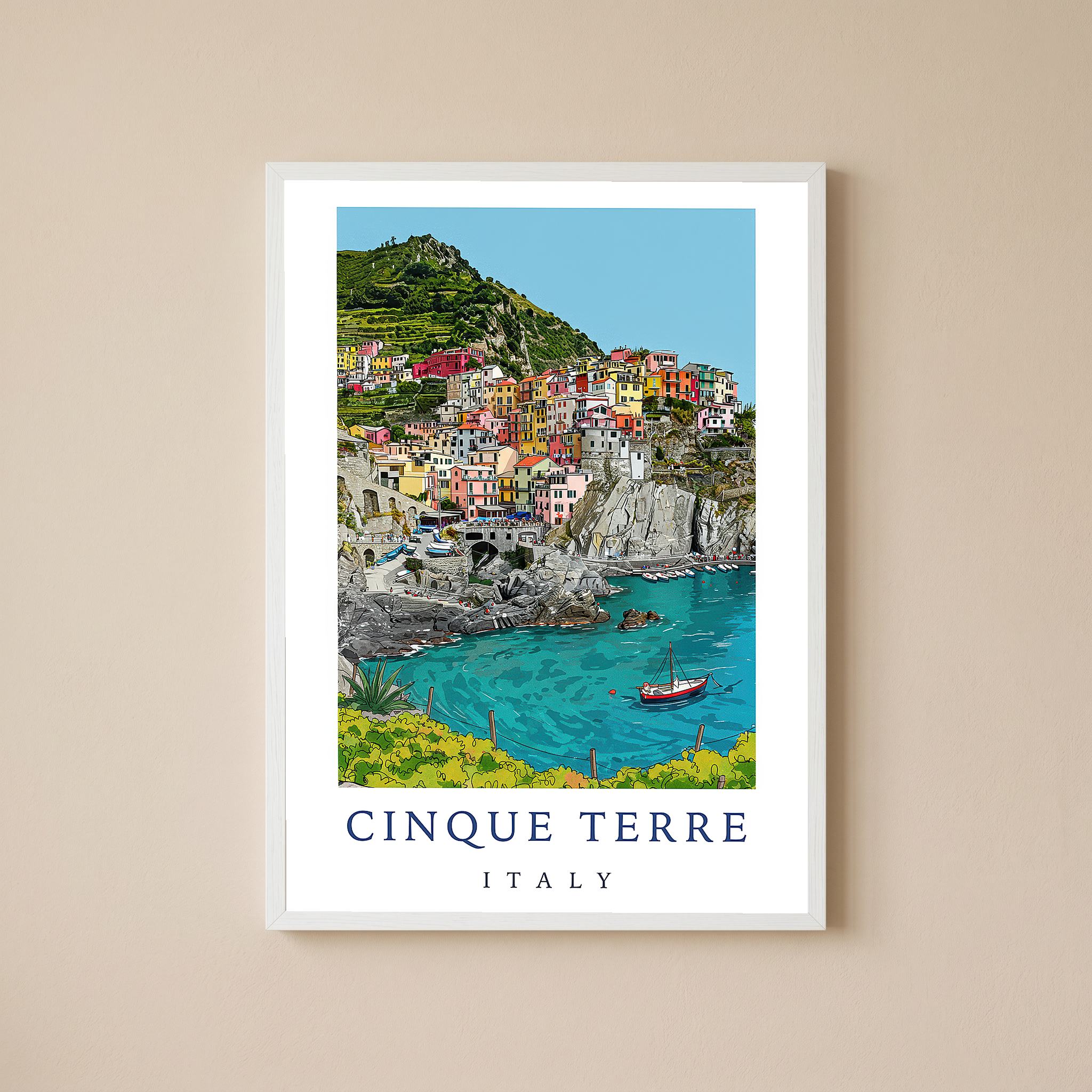 Cinque Terre Italy Travel Poster — Manarola Coastal Village Print
