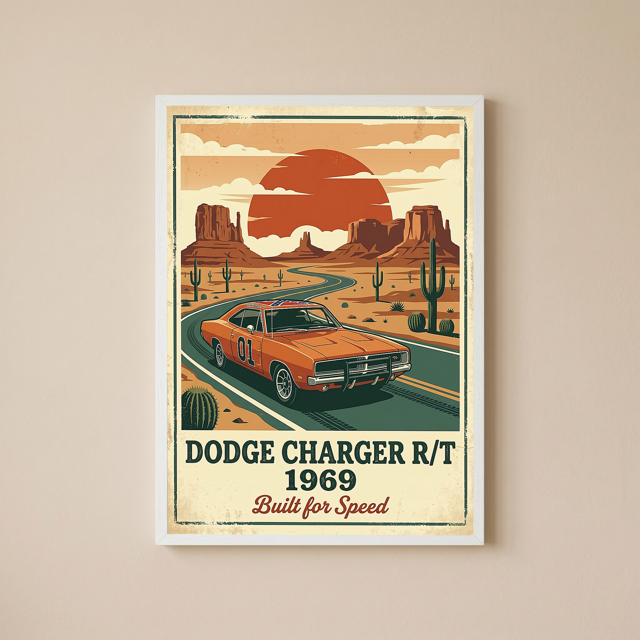 Dodge Charger R/T 1969 Poster — Vintage Muscle Car Monument Valley Print