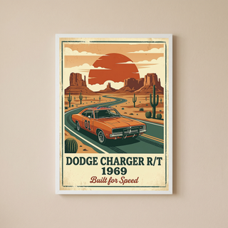 Dodge Charger R/T 1969 Poster — Vintage Muscle Car Monument Valley Print