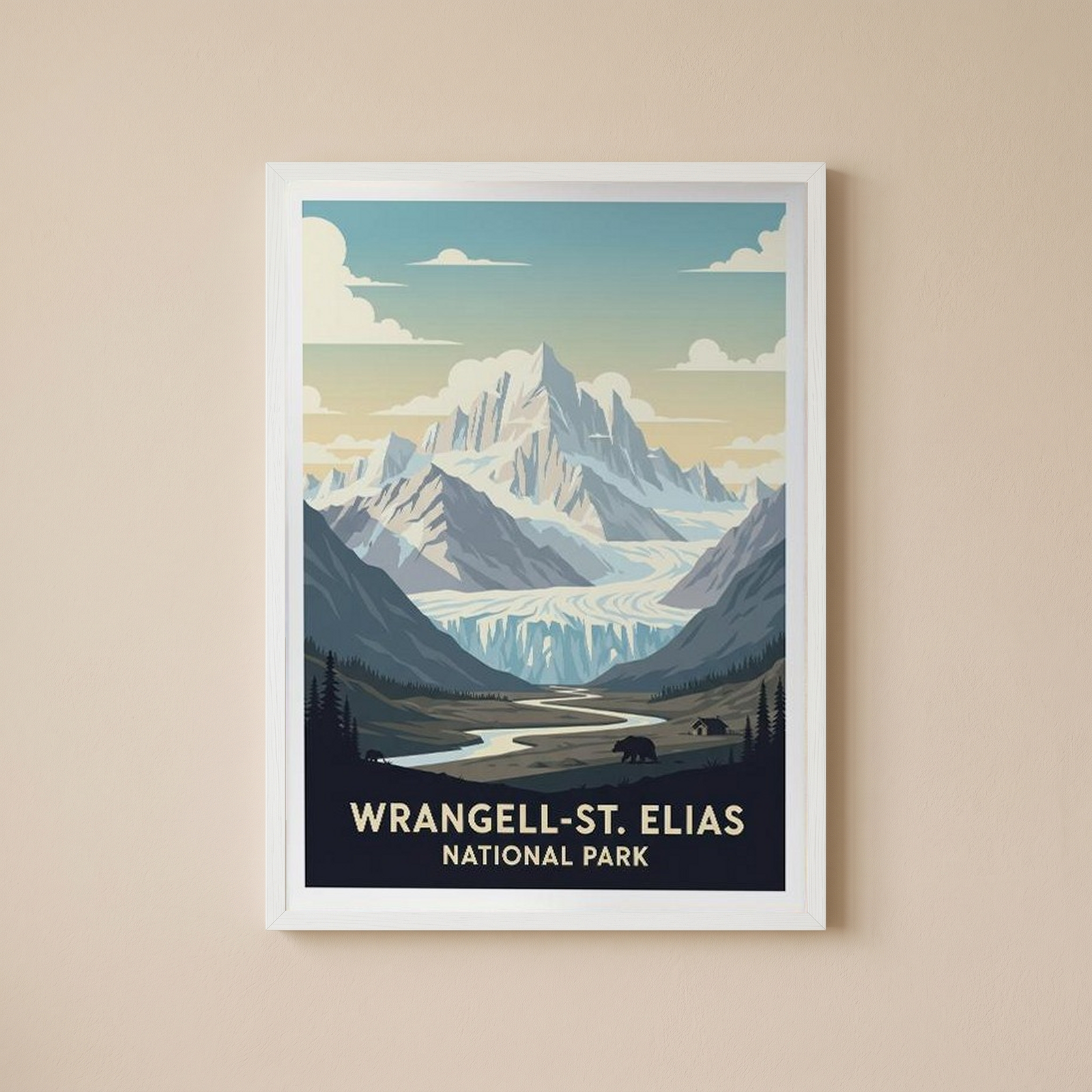 Wrangell-St. Elias National Park Poster — Vintage Alaska Glacier Mountain Bear Print
