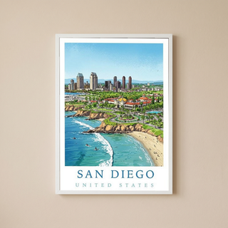 San Diego Travel Poster — Coastal Skyline Cabrillo Beach Print