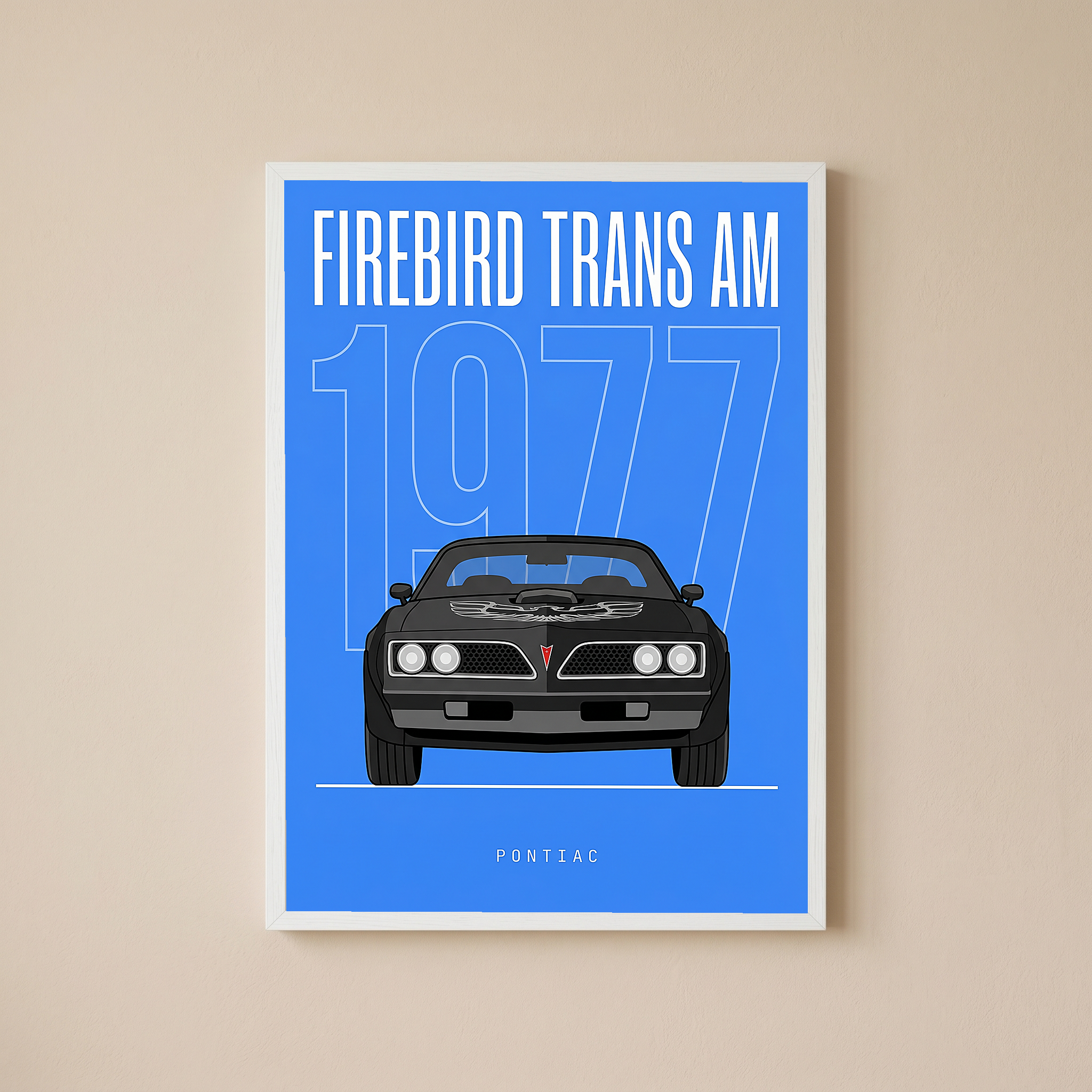 Pontiac Firebird Trans Am 1977 V2 Royal Blue Minimalist Poster — Bandit Muscle Line Art