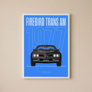 Pontiac Firebird Trans Am 1977 V2 Royal Blue Minimalist Poster — Bandit Muscle Line Art