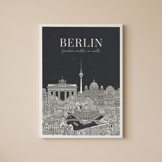 Berlin Line Art Print — Charcoal Brandenburg Gate TV Tower Skyline Wall Art