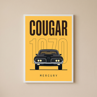 Mercury Cougar 1970 Minimalist Poster — Golden Yellow Muscle Car Line Art