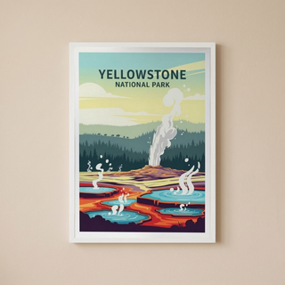 Yellowstone National Park Poster — Vintage Old Faithful Grand Prismatic Spring Print